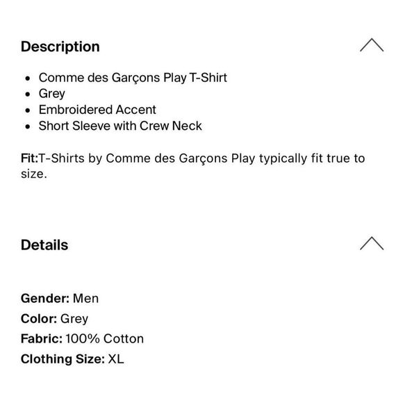 play comme des garcons Authentic t shirt mens gray short sleeve Crew Neck Xl - Picture 4 of 9